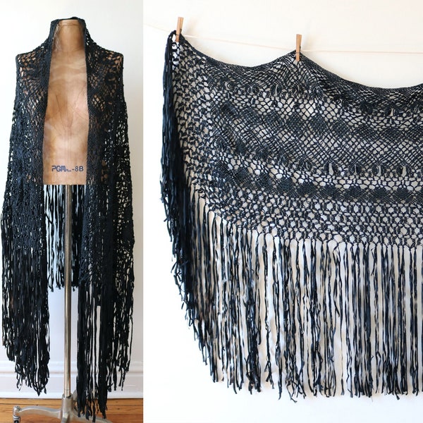 Black Crochet Fringe Shawl