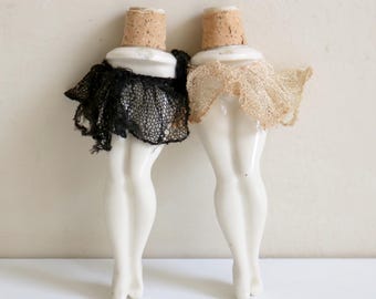 Two Ceramic Lady Legs Bottle Stoppers