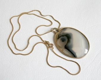 Edwardian 12K Gold Agate Cabochon on 14K S-Chain