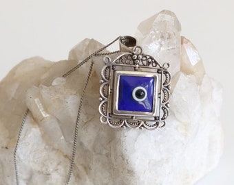 Glass Ornate Evil Eye Pendant on Chain | Sterling Silver