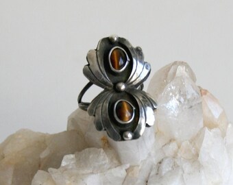Squash Blossom Tiger Eye Sterling Ring 5.75