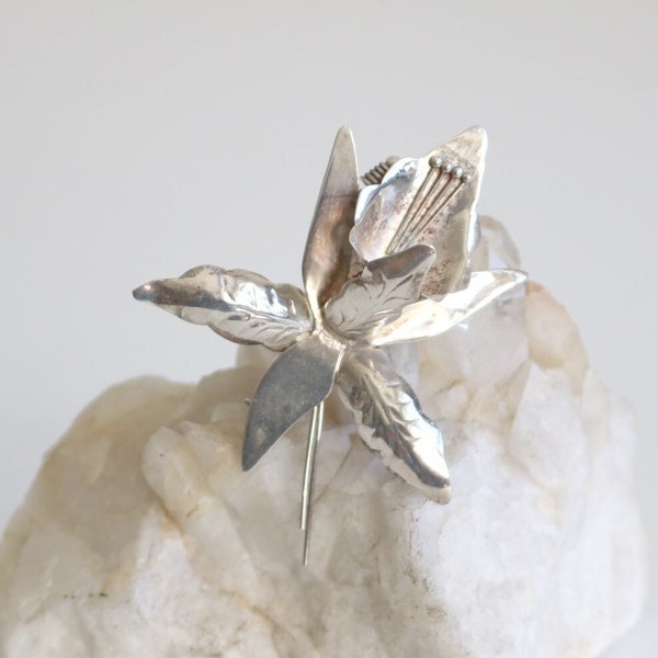 Taxco Orchid Sterling Brooch