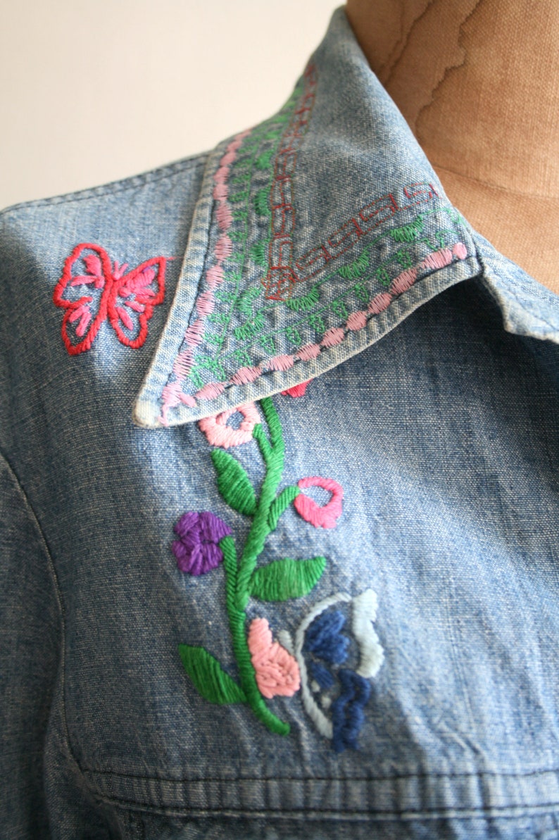 RARE 70s Lee West Cal 45 Embroidered Denim Button Snap Shirt Jacket