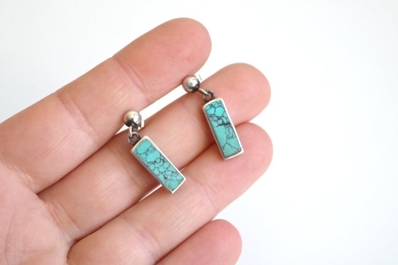 Sterling Turquoise Rectangle Drop Earrings - image 4