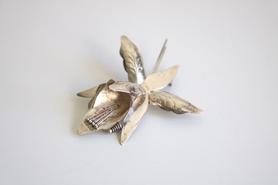 Taxco Orchid Sterling Brooch - image 5