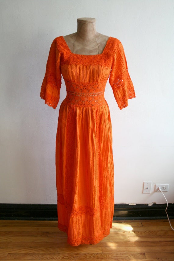 Orange Cotton Lace Mexican Wedding Dress