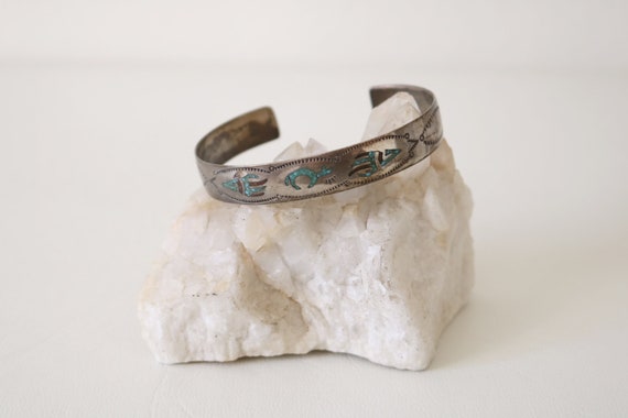 Native American Stamped Bear Mosaic Cuff Bracelet - image 6