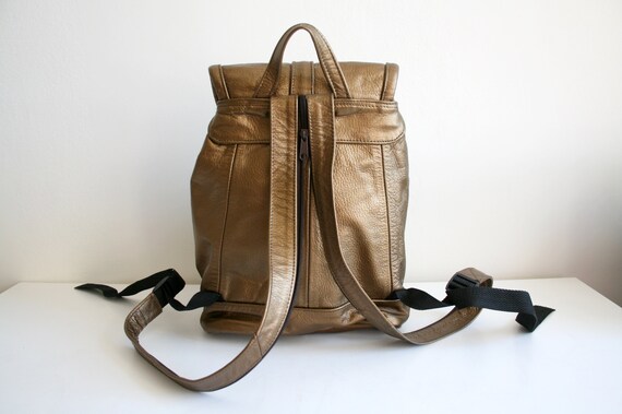 Golden Metallic Leather Backpack - image 4