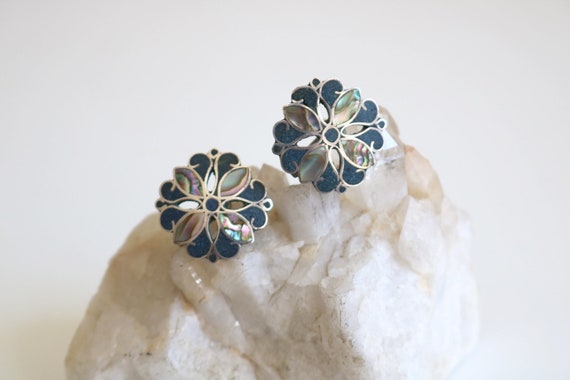Taxco Los Ballesteros Abalone Mosaic Screw Back Earrings