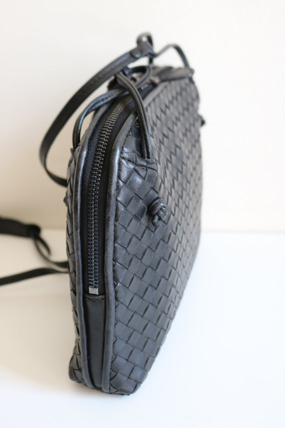 Woven Black Leather Zip Bag - image 5