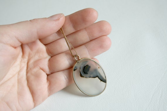 Edwardian 12K Gold Agate Cabochon on 14K S-Chain - image 5