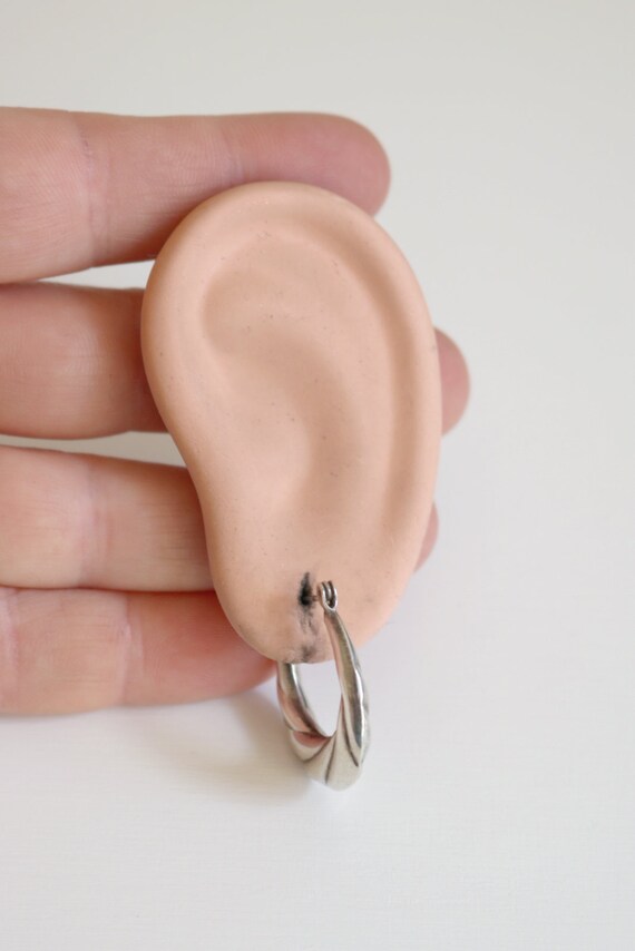 Sterling Puffy Scalloped Hoop Earrings - image 5