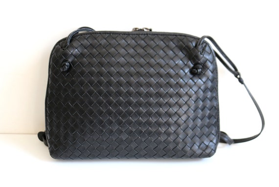Woven Black Leather Zip Bag - image 3