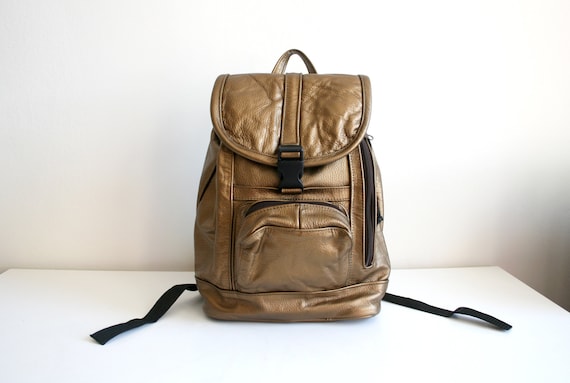 Golden Metallic Leather Backpack - image 1