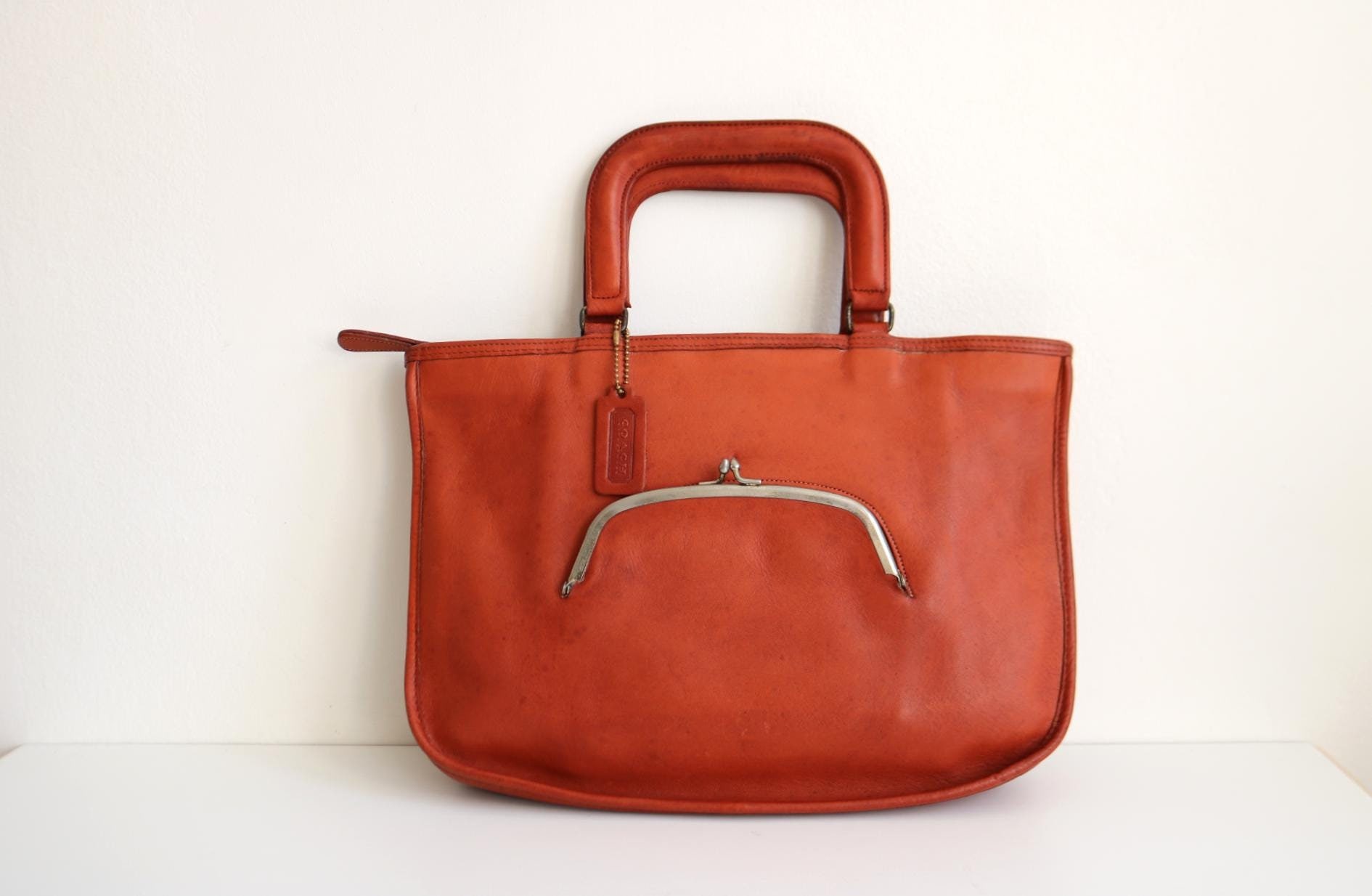 Coach Watermelon Kisslock Tote Bag | Rust Leather - Etsy