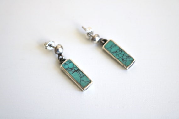 Sterling Turquoise Rectangle Drop Earrings - image 5