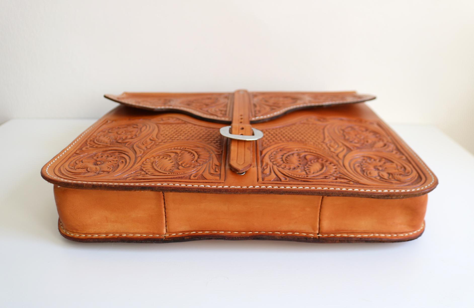 Botanical Briefcase | Tooled Leather - Etsy