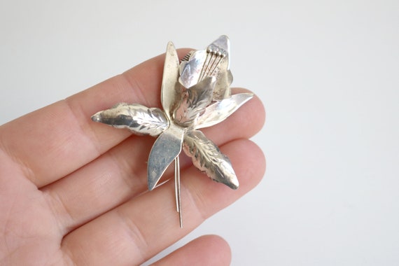 Taxco Orchid Sterling Brooch - image 2