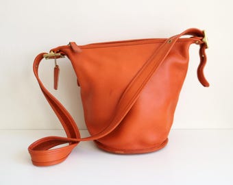 COACH Leather Bucket Bag Bleeker Orange Brown Duffle