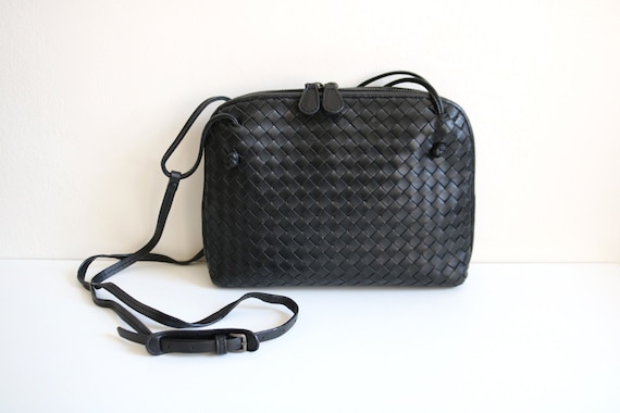 Woven Black Leather Zip Bag - image 1