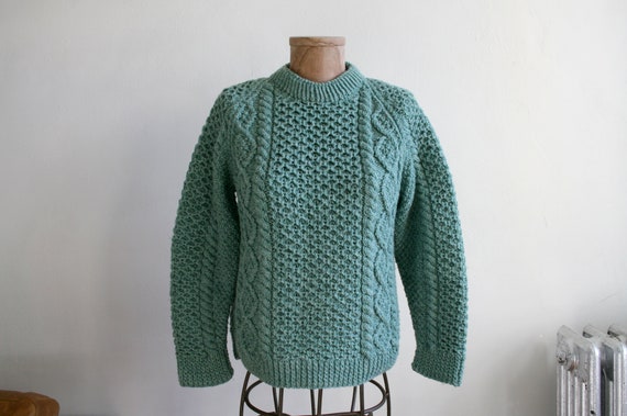 Green Irish Wool Fisherman Sweater