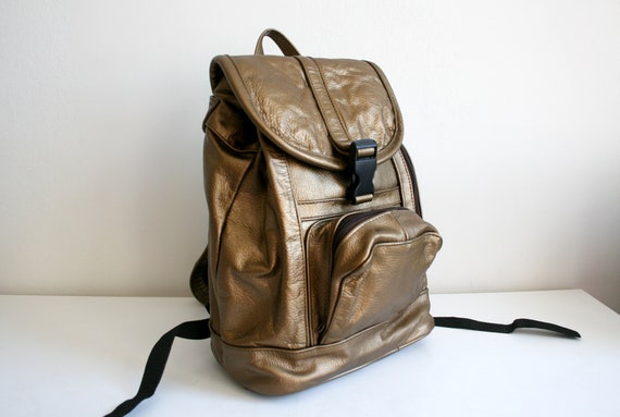 Golden Metallic Leather Backpack - image 2