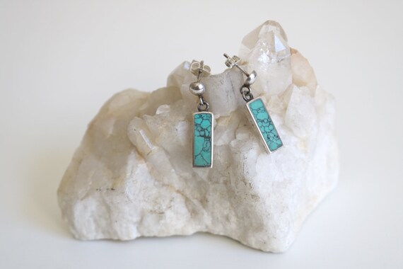 Sterling Turquoise Rectangle Drop Earrings - image 7