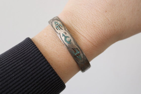 Native American Stamped Bear Mosaic Cuff Bracelet - image 3