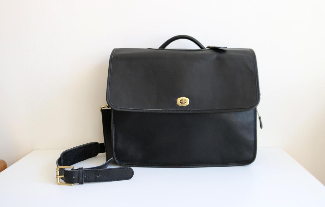 バッグ New Vintage Coach Briefbag Black Leather Coach Compact Organizer Brie Bag | Black Leather - Etsy