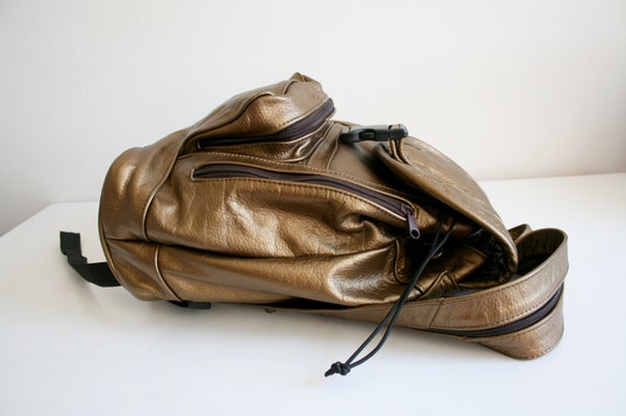 Golden Metallic Leather Backpack - image 5