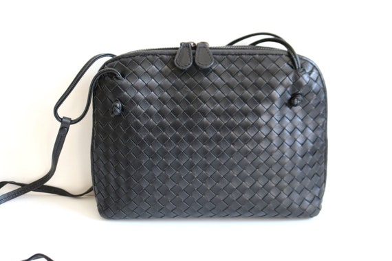 Woven Black Leather Zip Bag - image 2