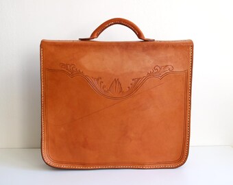 小物 boab leather works EPOCK [ FIG ] Botanical Briefcase | Tooled Leather - Etsy