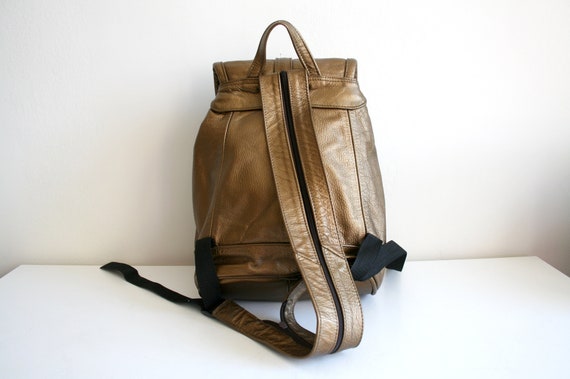 Golden Metallic Leather Backpack - image 3