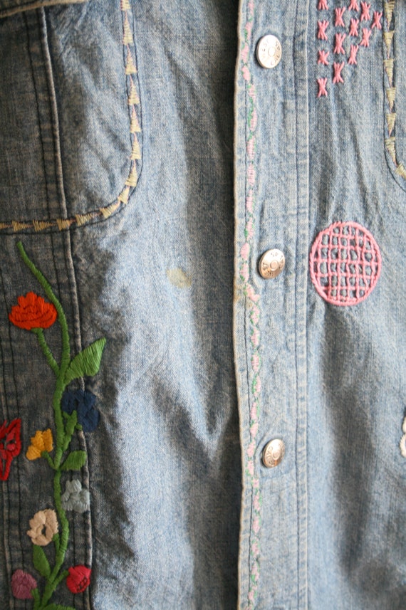 RARE 70s Lee West Cal 45 Embroidered Denim Button Snap Shirt Jacket
