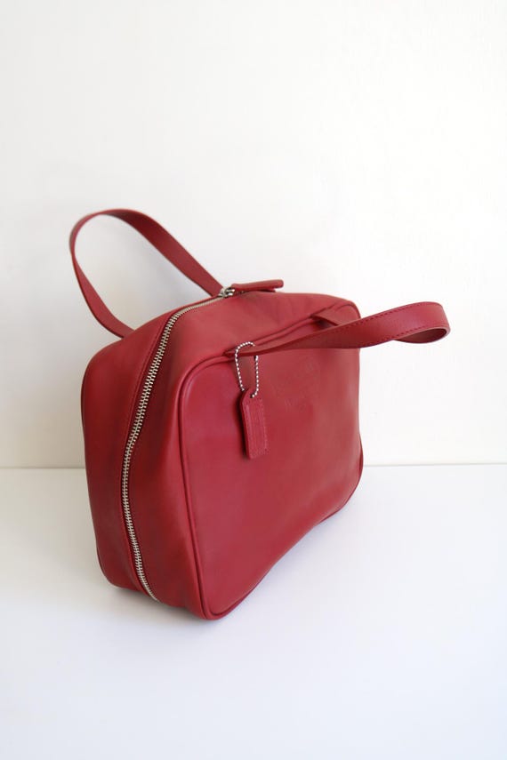 バッグ Vintage Coach Red Leather Cosmetic Case Red Coach Makeup Toiletry Bag - Etsy