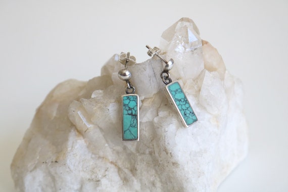 Sterling Turquoise Rectangle Drop Earrings - image 1