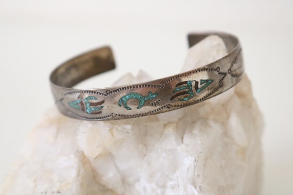 Native American Stamped Bear Mosaic Cuff Bracelet - image 2