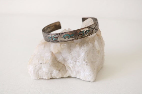 Native American Stamped Bear Mosaic Cuff Bracelet - image 1