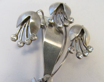 Vintage 1940s Sterling  and Rhinestone Pin