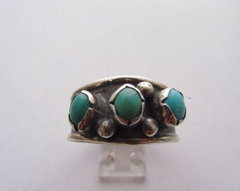 Vintage and Handmade Silver and Turquoise Gents Ring