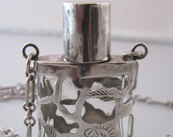 Vintage Sterling Overglass Scent Bottle on Chain Necklace