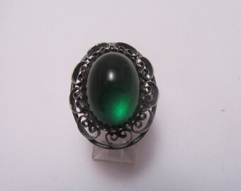 Green Glass and Sterling Ring