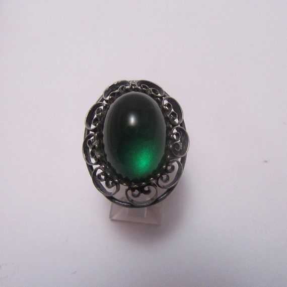 Green Glass and Sterling Ring - image 1