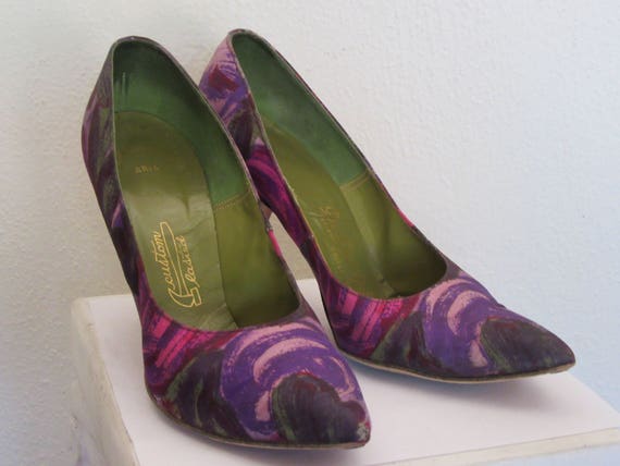 1950s-60s Multicolored Fabric Covered Heels