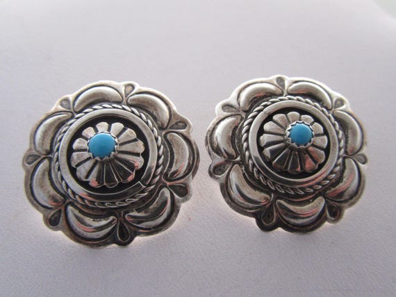 Sterling Suzie James Navajo Turquoise Earrings - image 1