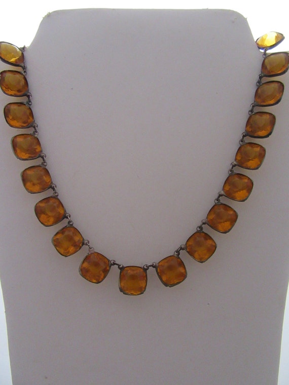 Vintage 1930s Amber Glass Faceted Cushion Cut Neck