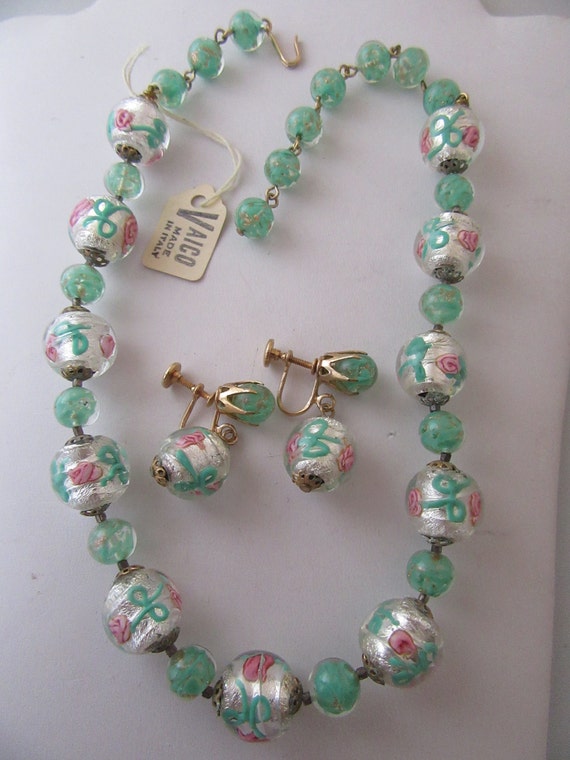 Vintage Mint Green Venetian Glass Beads with match