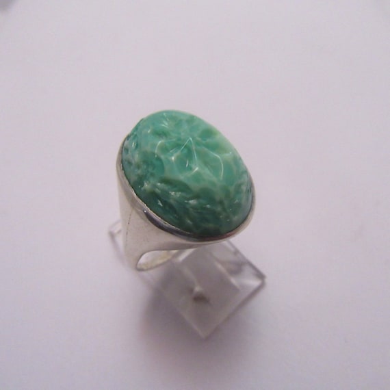 1930s Molded Green Glass Sterling Ring