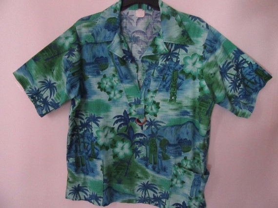 Tiki Oasis Man's 1970s Hawaiian Large Shirt