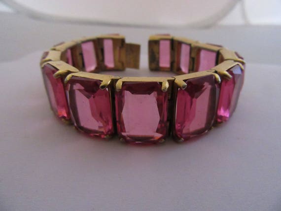 Beautiful Vintage 1940s Hot Pink Crystal Bracelet - image 1